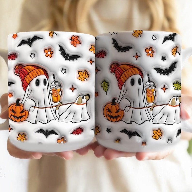 Petthouse ?ute Ghost Dog Walking Halloween Mug 0924