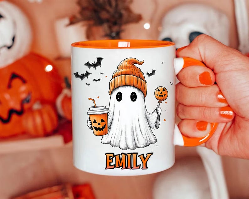 Halloween-Geister – Personalisierte Halloween-Tasse mit Akzenten 0924