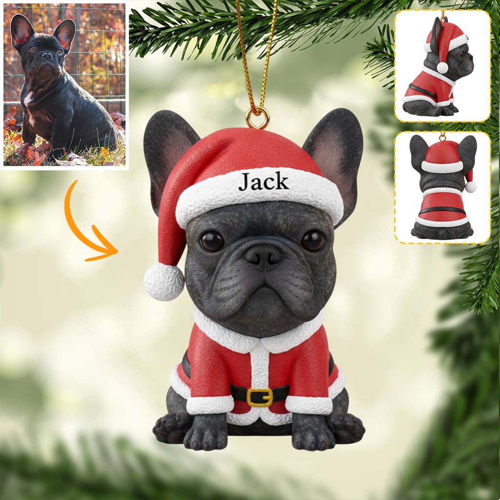 Flauschig und leuchtend – Personalisierte französische Bulldogge, individuell gefertigte 3D-Minifigur als Ornament