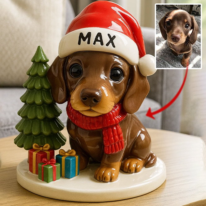 Weihnachtsplakette für Hunde – Personalisierte Acrylplakette in Dackelform