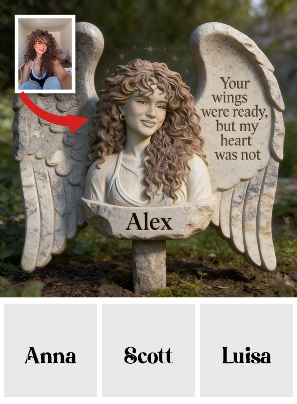 Personalisierte lateinische Mädchen-Gedenkengel-Garten-Acrylplakette - 'Deine Flügel waren bereit' Trauergeschenk für verstorbene Angehörige