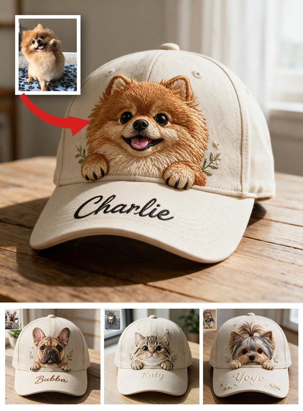 Personalized Peeking Fluffy Pomeranian Classic Cap Custom Embroidered Dog Owner Gift Outdoor Hat
