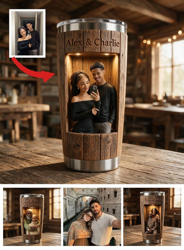 Personalized Rustic 3D Young Black Couple Selfie Tumbler - 'You & Me We Got This' Romantic Custom Couple Anniversary Gift