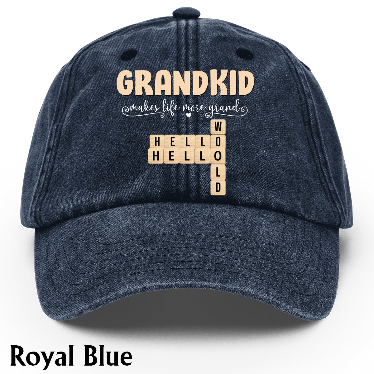 Grandpa Grandma Gifts Grandkids Make Life More Grand - Personalized Scrabble Washed Denim Cap