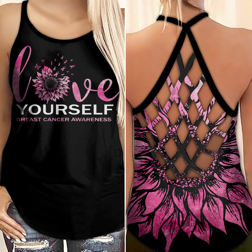 Liebe dich selbst – Tanktop mit Kreuzmotiv zur Sensibilisierung für Brustkrebs 0722