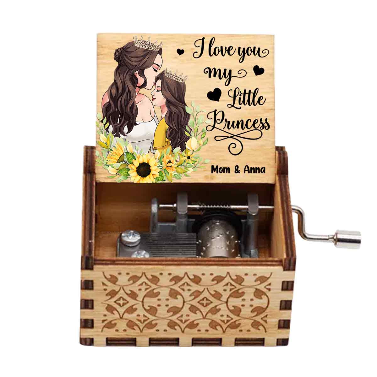 Ich liebe dich, meine kleine Prinzessin – Geschenk für Mama, Tochter, Sohn, Enkelin, Enkel – Personalisierte Spieluhr mit Handkurbel