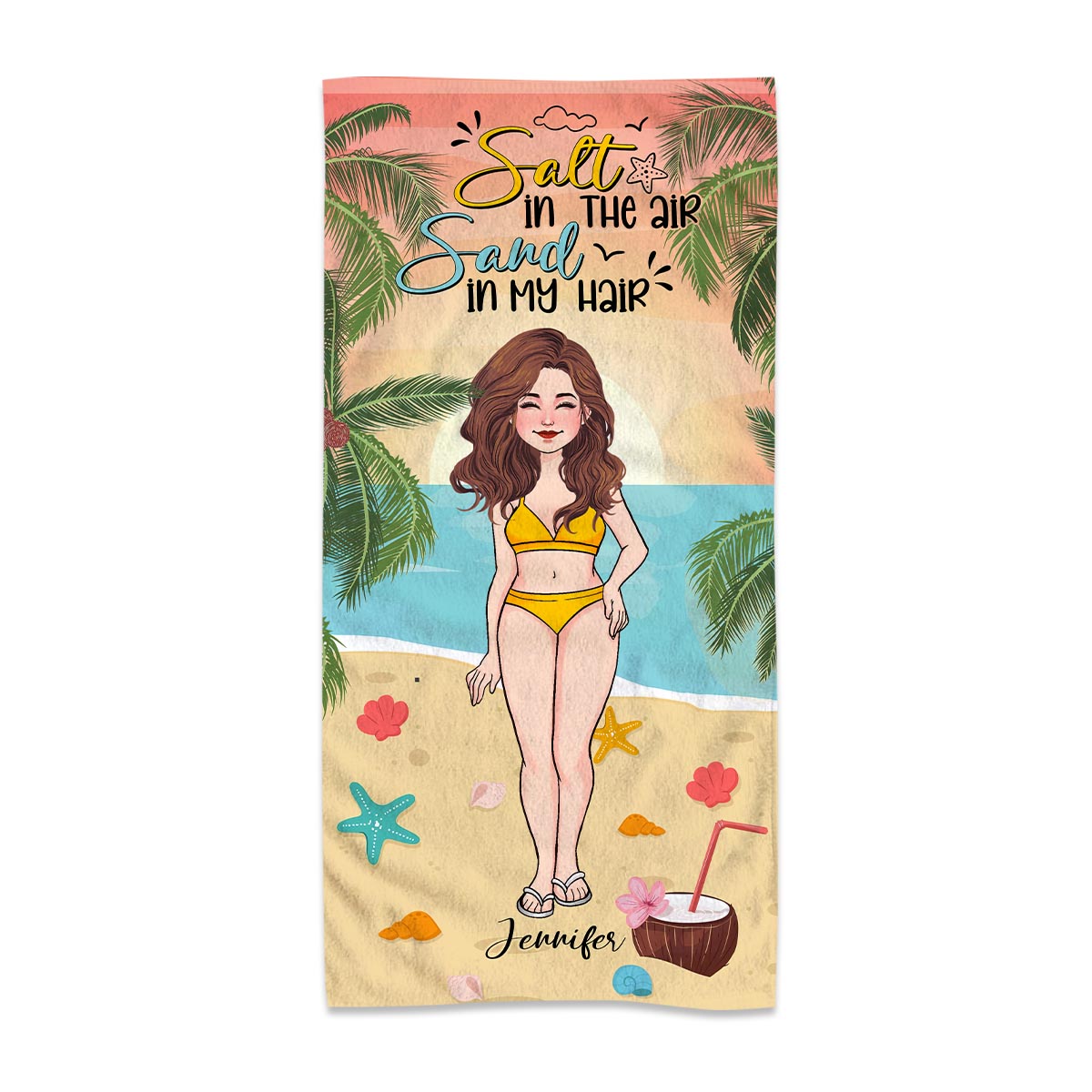 Salz in der Luft, Sand in den Haaren – personalisiertes Strandtuch für Meeresliebhaber