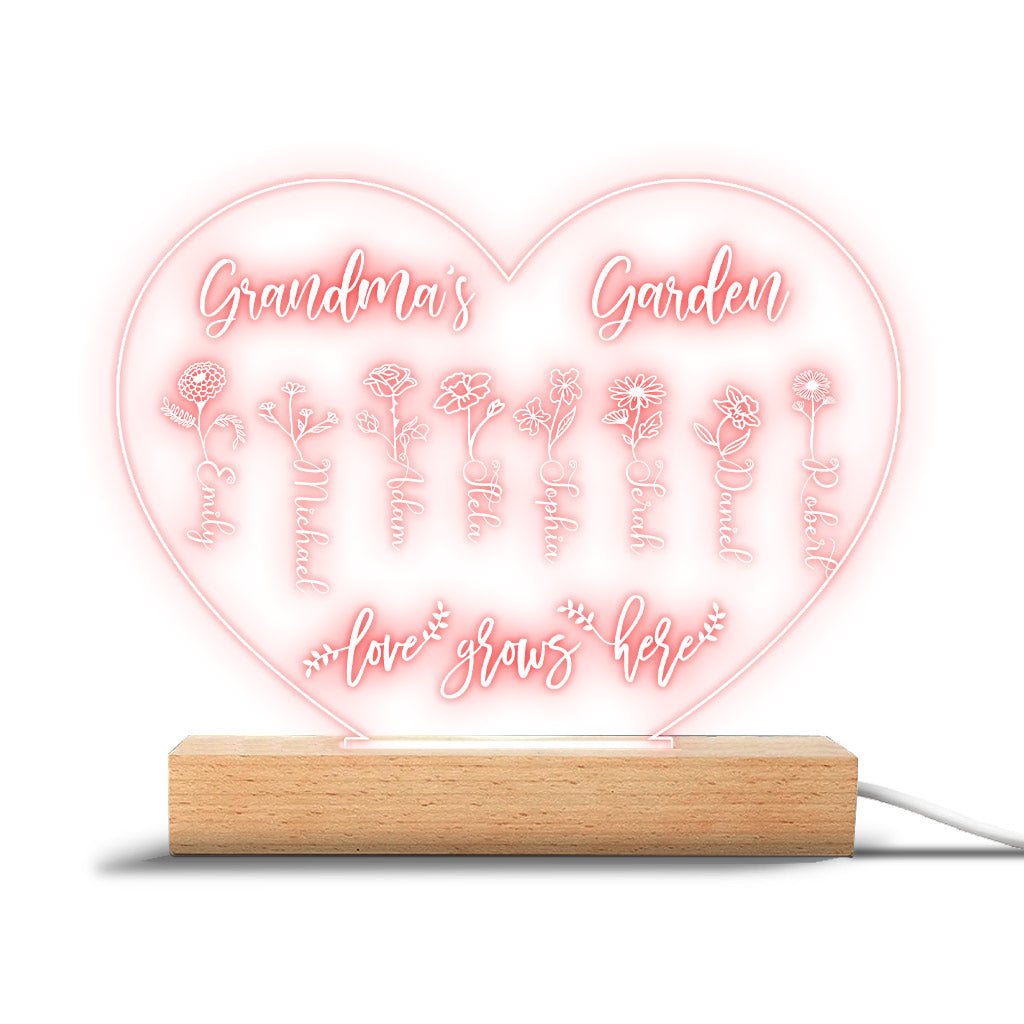 Omas Garten – Geschenk für Oma, Mama, Tante, Opa – Personalisierte, geformte Leuchtplatte