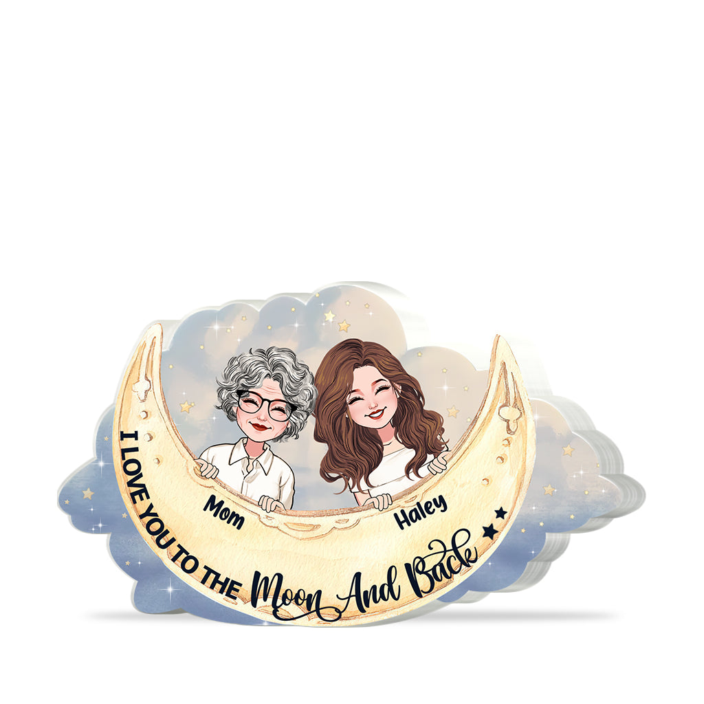 Ich liebe dich bis zum Mond und zurück – Geschenk für Mama, Oma, Tochter, Sohn, Enkelin, Enkel, Tante – Personalisierte Acrylplakette in individueller Form