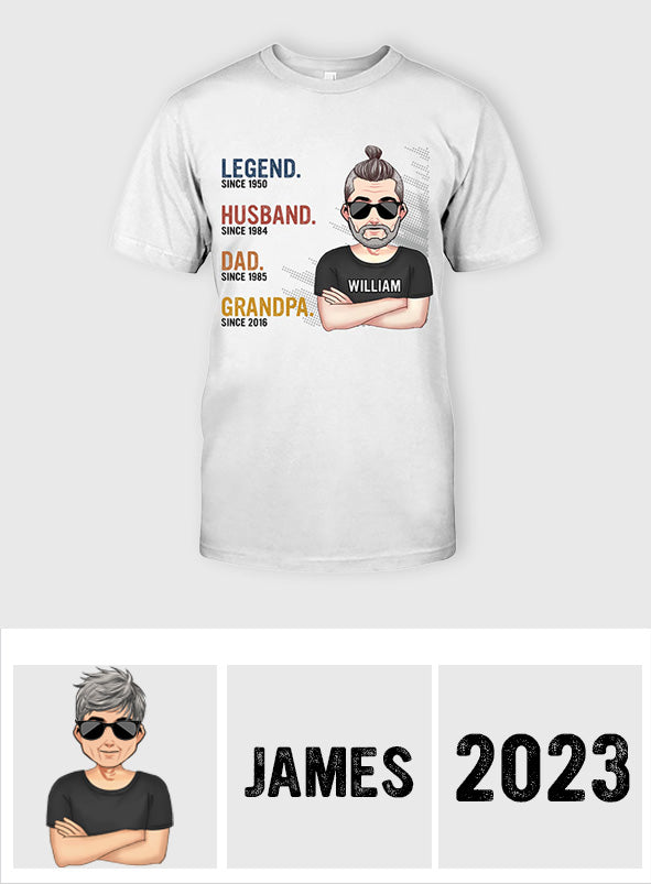 Legendärer Ehemann, Papa, Opa – Personalisiertes Vater-T-Shirt und Hoodie