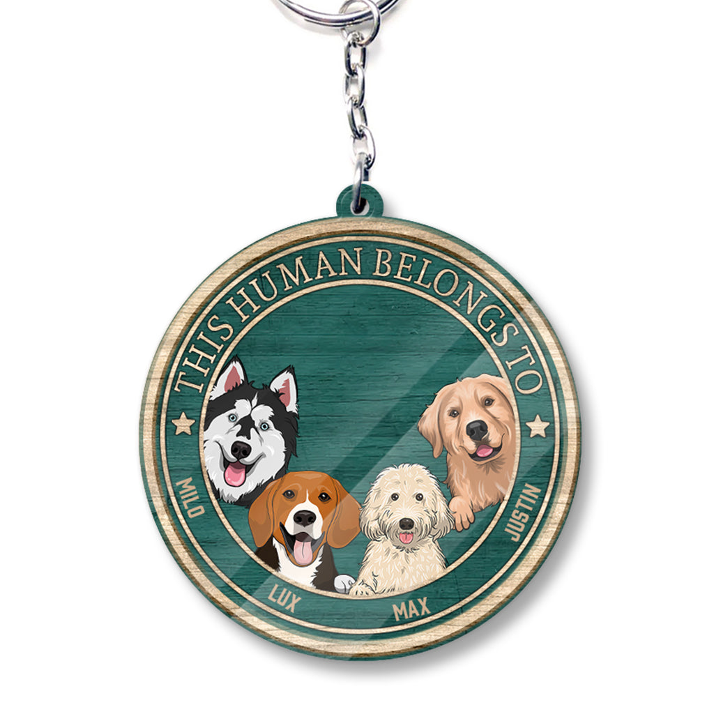 Dieser Mensch gehört zu – Personalisierter Hunde-Schlüsselanhänger (beidseitig bedruckt)