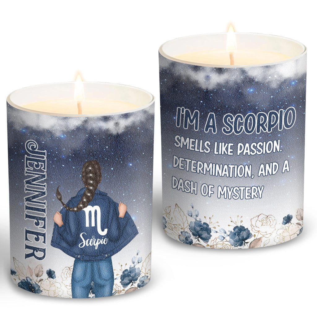 Blumen-Sternzeichen – Personalisierte Horoskopkerze mit Holzdeckel