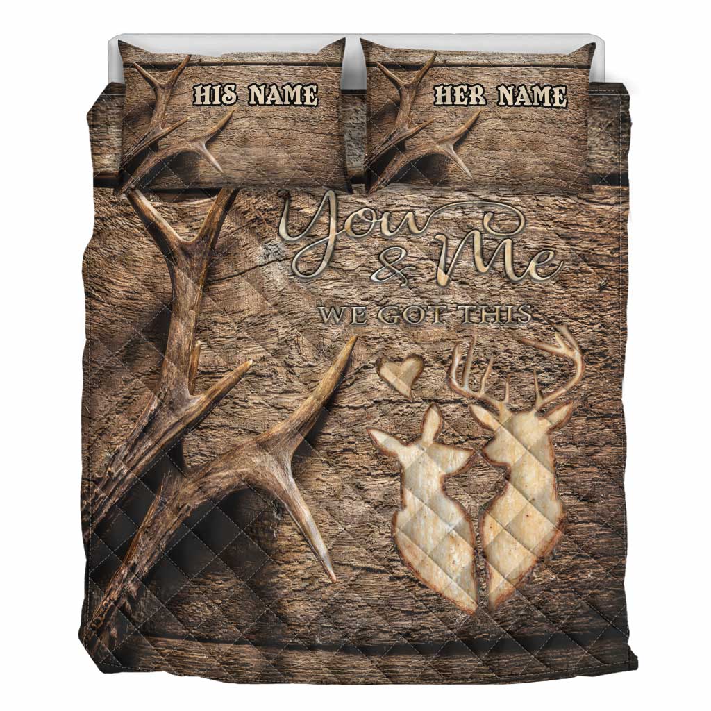 Du und ich, wir schaffen das – Personalisiertes Jagd-Quilt-Set für Paare
