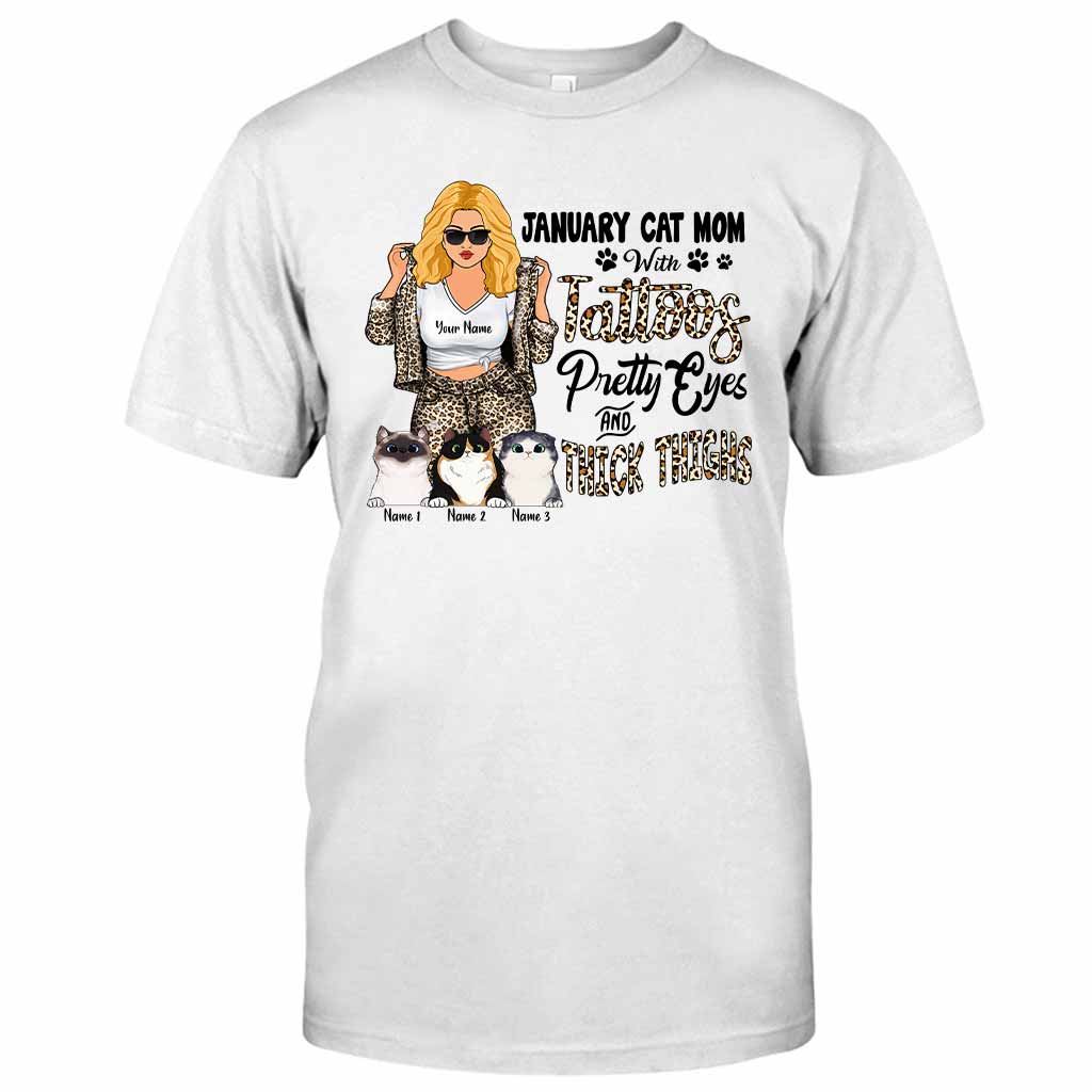 Katzenmama mit Tattoos, hübschen Augen und kräftigen Oberschenkeln – personalisiertes Muttertags-T-Shirt und Hoodie mit Katzenmotiv