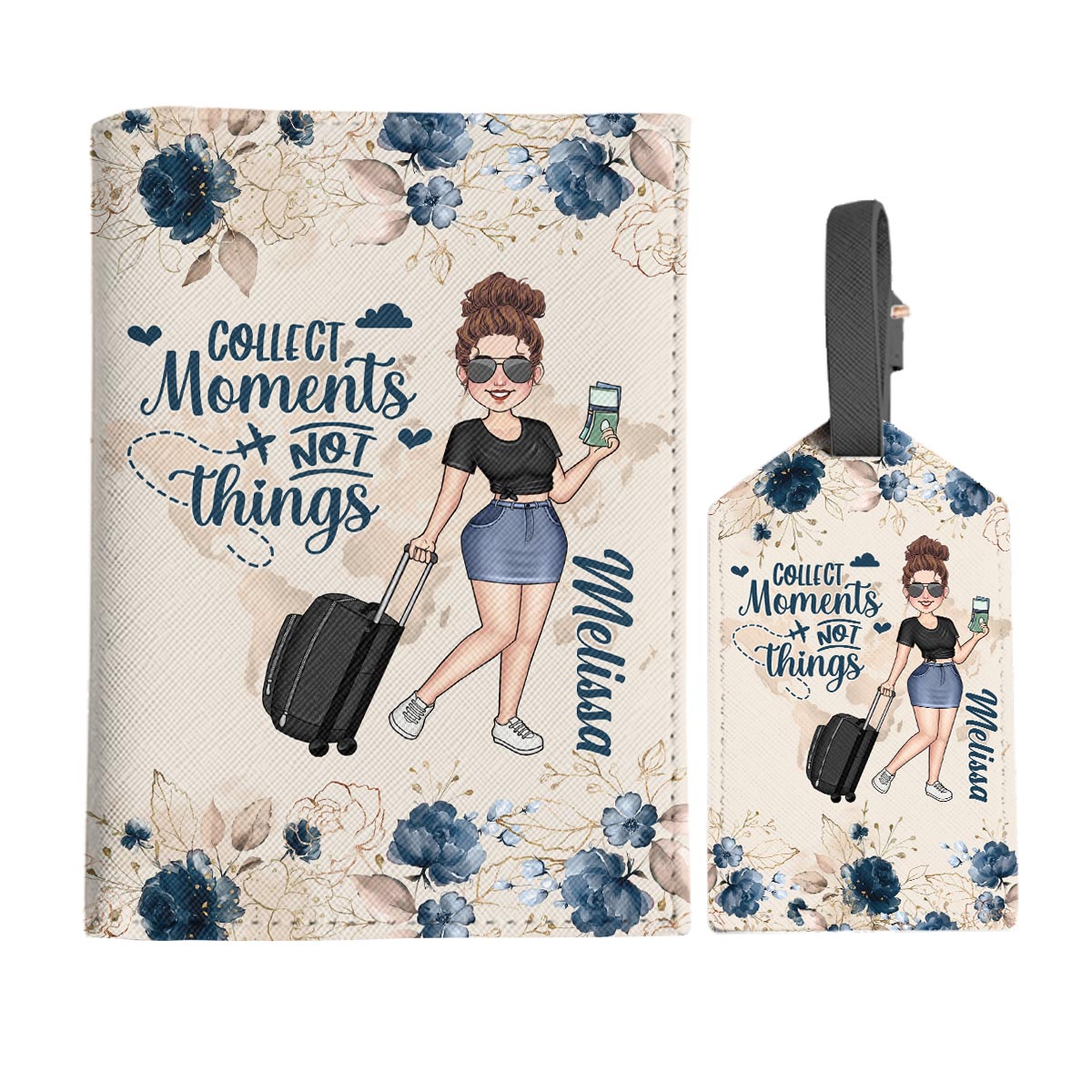 Collect Moments, Not Things - Personalized Travelling Leather Luggage Tag & Passport Holder