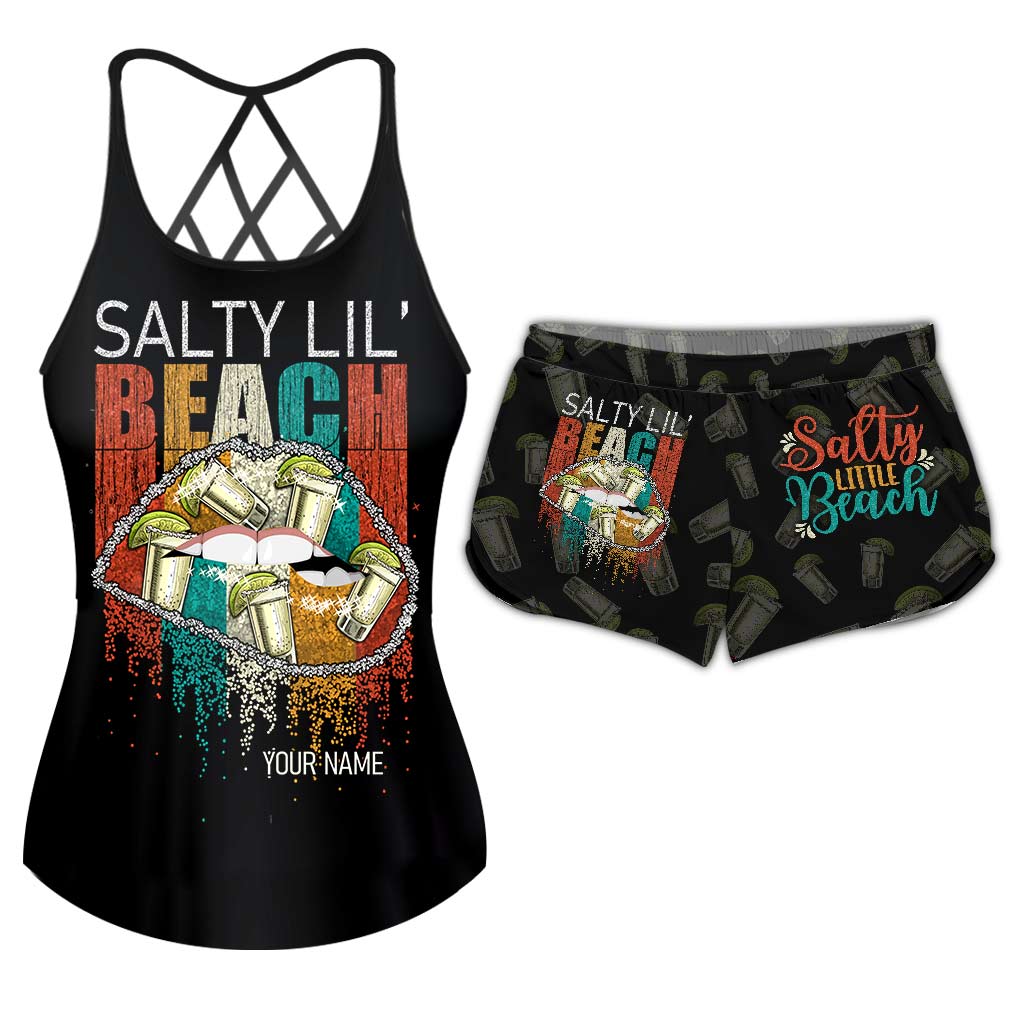 Salty Lil Beach - Personalized Sea Lover Cross Tank Top and Women Shorts