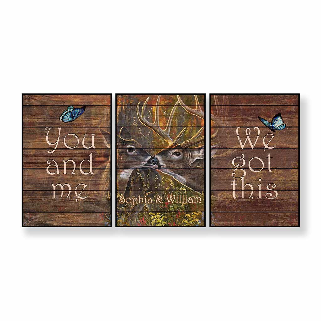 „Du und ich, wir schaffen das“ – Personalisiertes Jagdposter- und Leinwand-Set für Paare