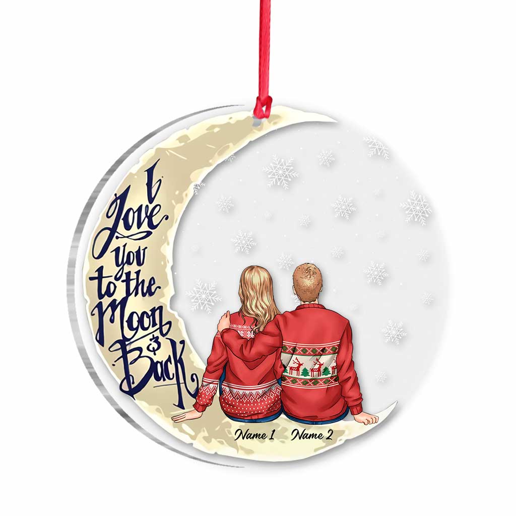 Ich liebe dich bis zum Mond und zurück – Personalisierter transparenter Weihnachtsschmuck für Paare