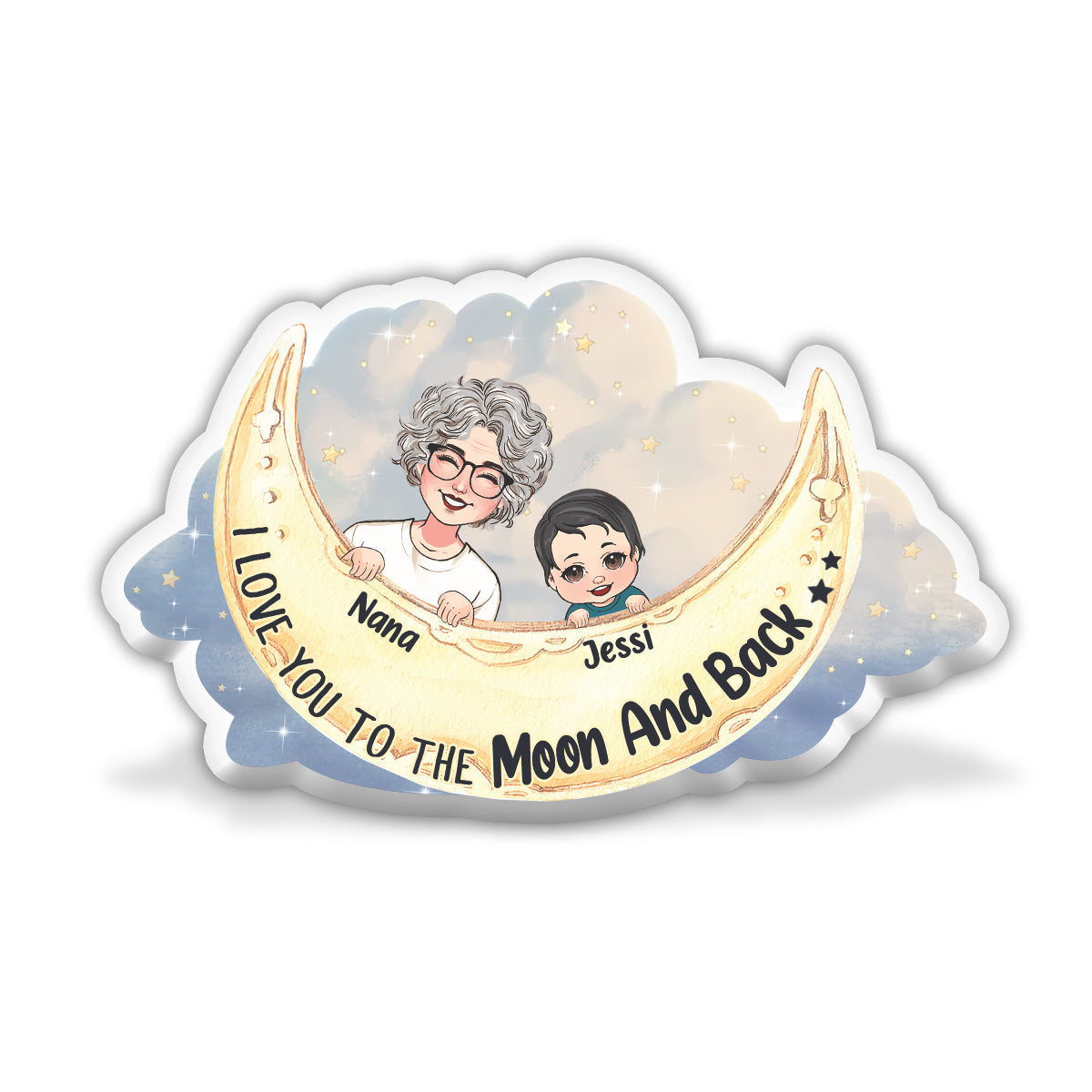 Ich liebe dich bis zum Mond und zurück – personalisiertes Kissen in Oma-Form