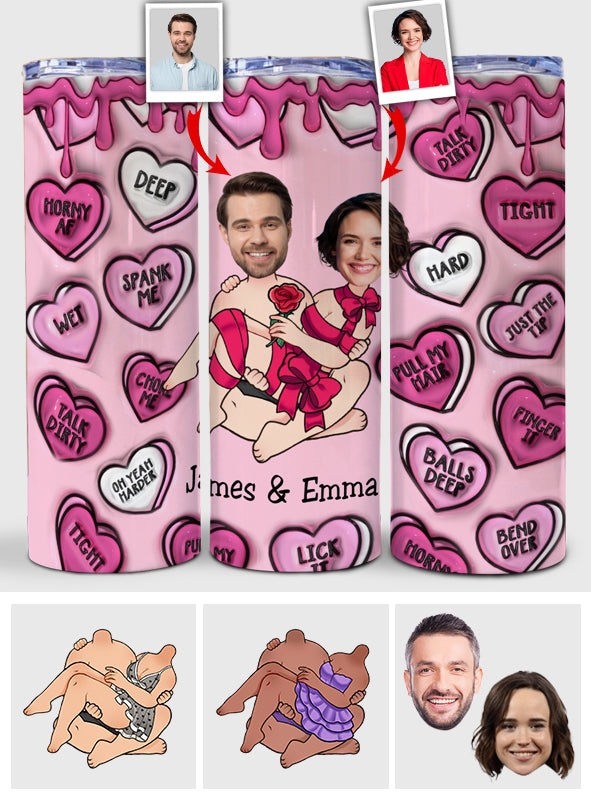 My Favorite Place Is Inside Your Hug Heart Candy - Personalized Couple Skinny Tumbler