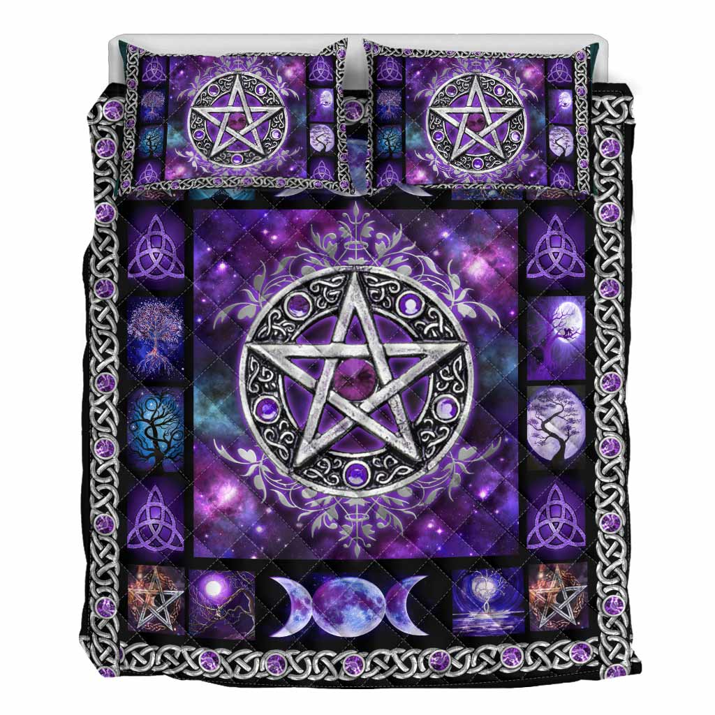 Hexen-Vibes Lila Pentagramm Quilt-Set