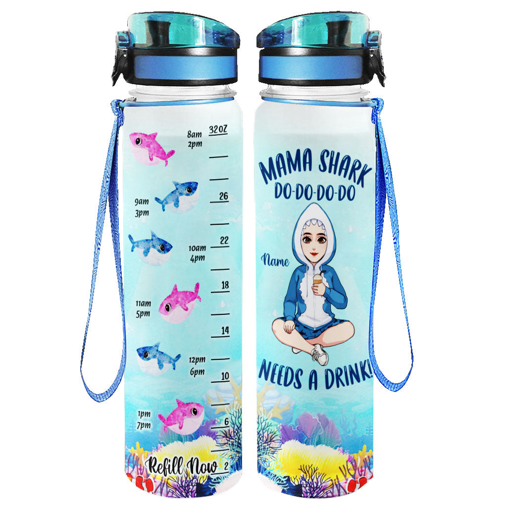 Mama Shark Need A Drink - Personalized Mother Water Tracker Bottle