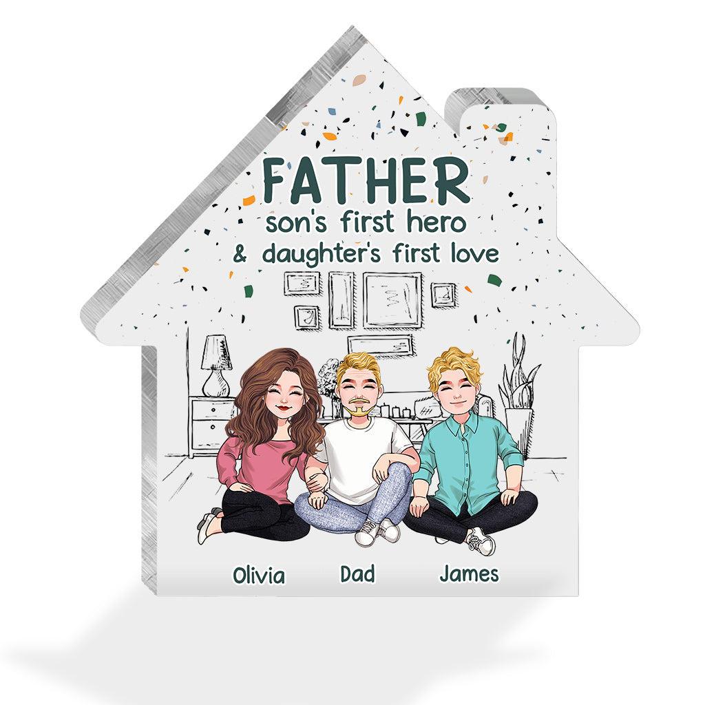 Der erste Held meines Sohnes – Personalisierte Acrylplakette in individueller Form zum Vatertag