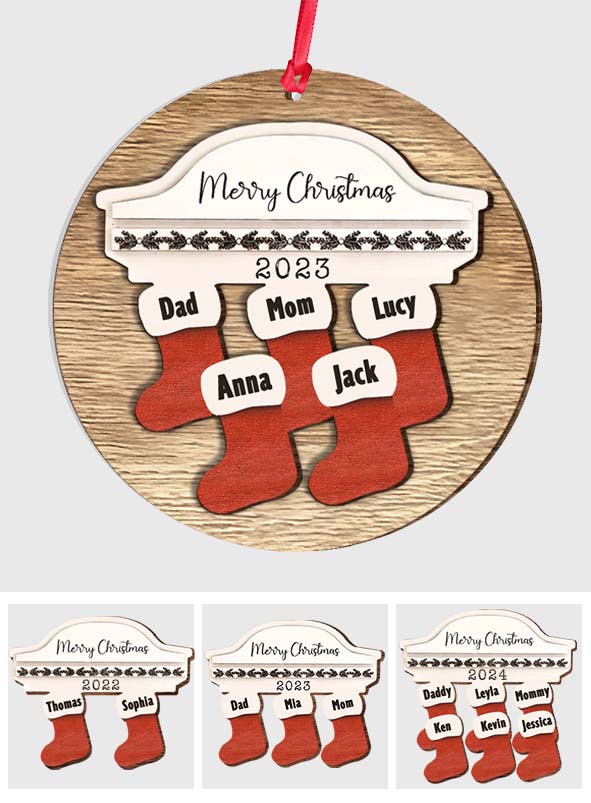 Frohe Weihnachten – Personalisierter zweilagiger Holzschmuck für die Familie