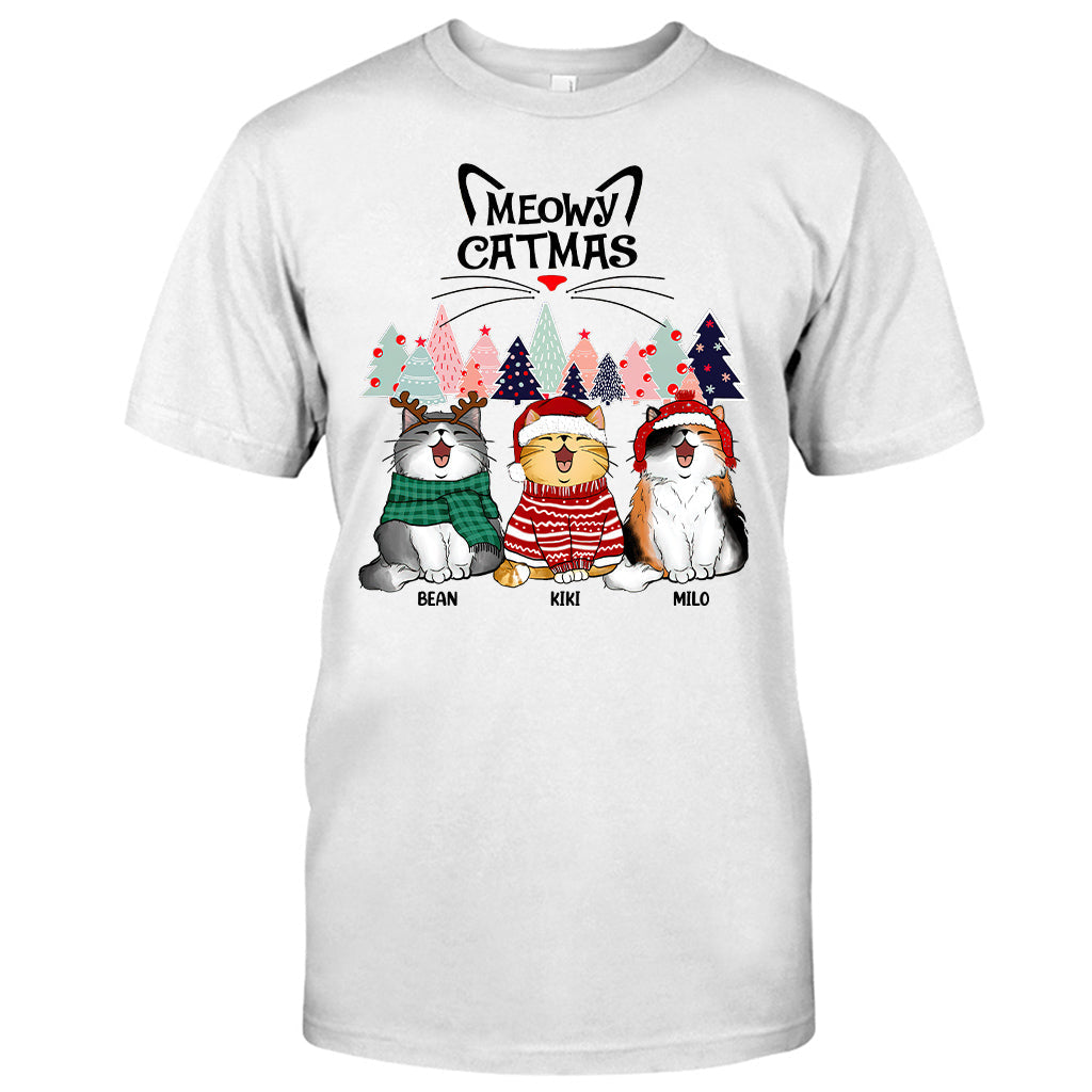 Miau-fröhliche Katzenweihnachten – Personalisiertes Katzen-T-Shirt und Hoodie