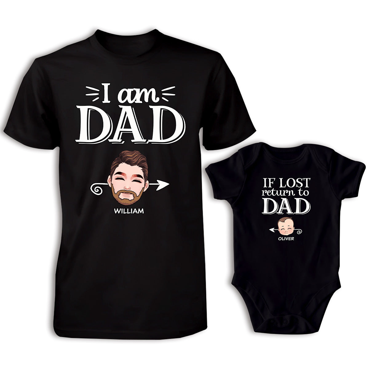 Falls verloren, zurück zu Papa – personalisiertes Vater-T-Shirt und Babybody