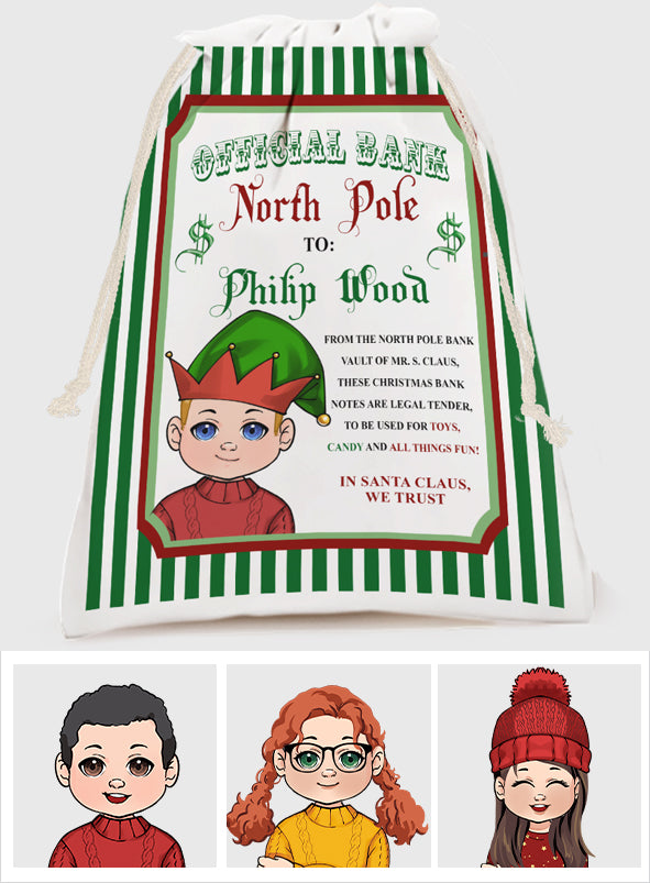 Offizielle Bank Nordpol - Personalisierter Enkel-Tragebeutel mit Kordelzug