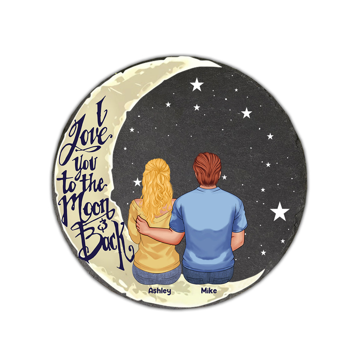 Ich liebe dich bis zum Mond und zurück – Personalisierter runder Stein für Paare
