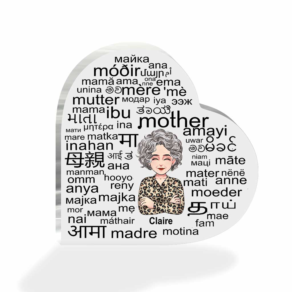 Mutter – Internationale Sprache – Personalisierte Muttertags-Acrylplakette in individueller Form