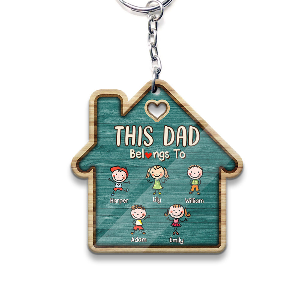 This Dad Belongs To - Personalized Father Keychain (Printed On Both Sides)