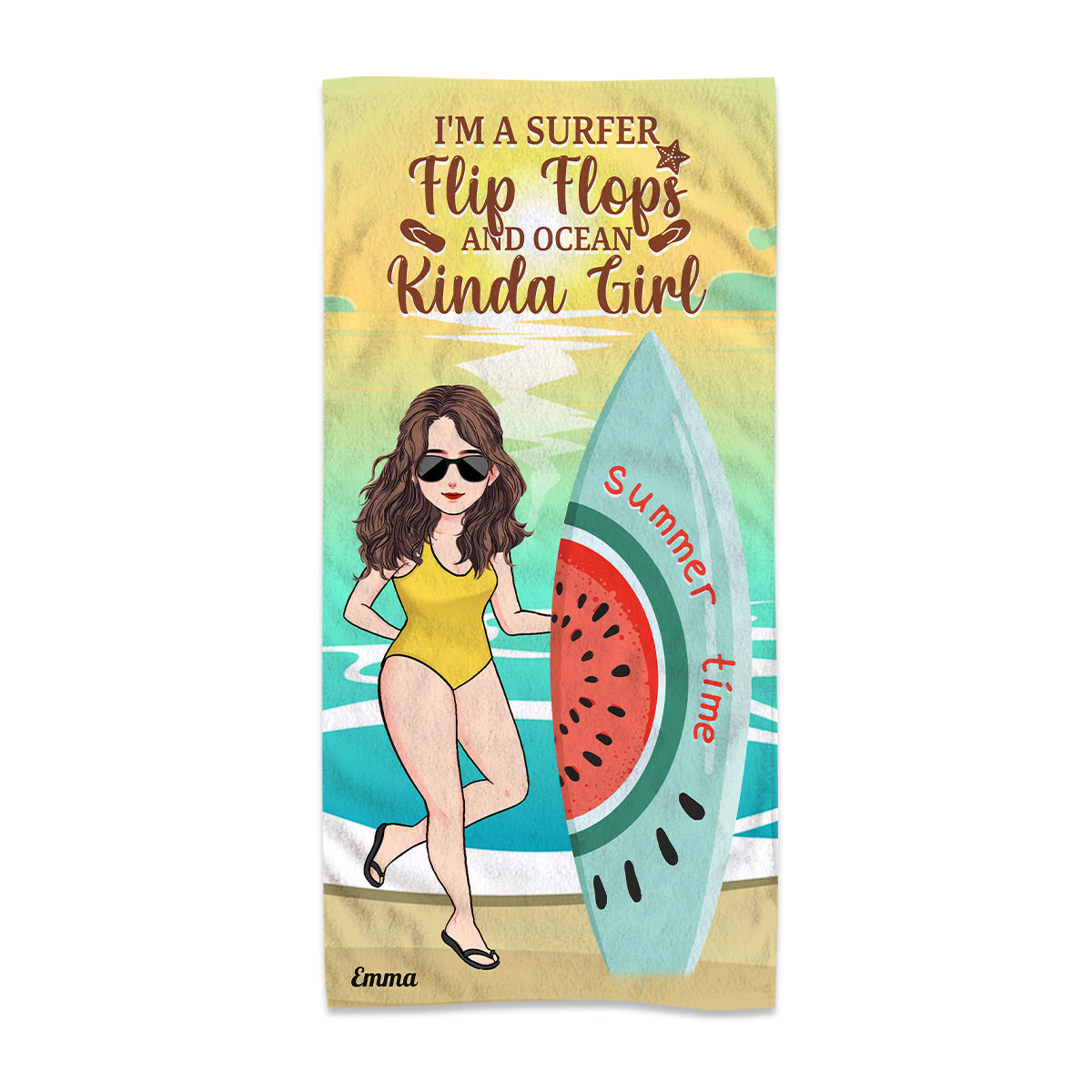 Kinda Girl – Personalisiertes Surfer-Strandtuch