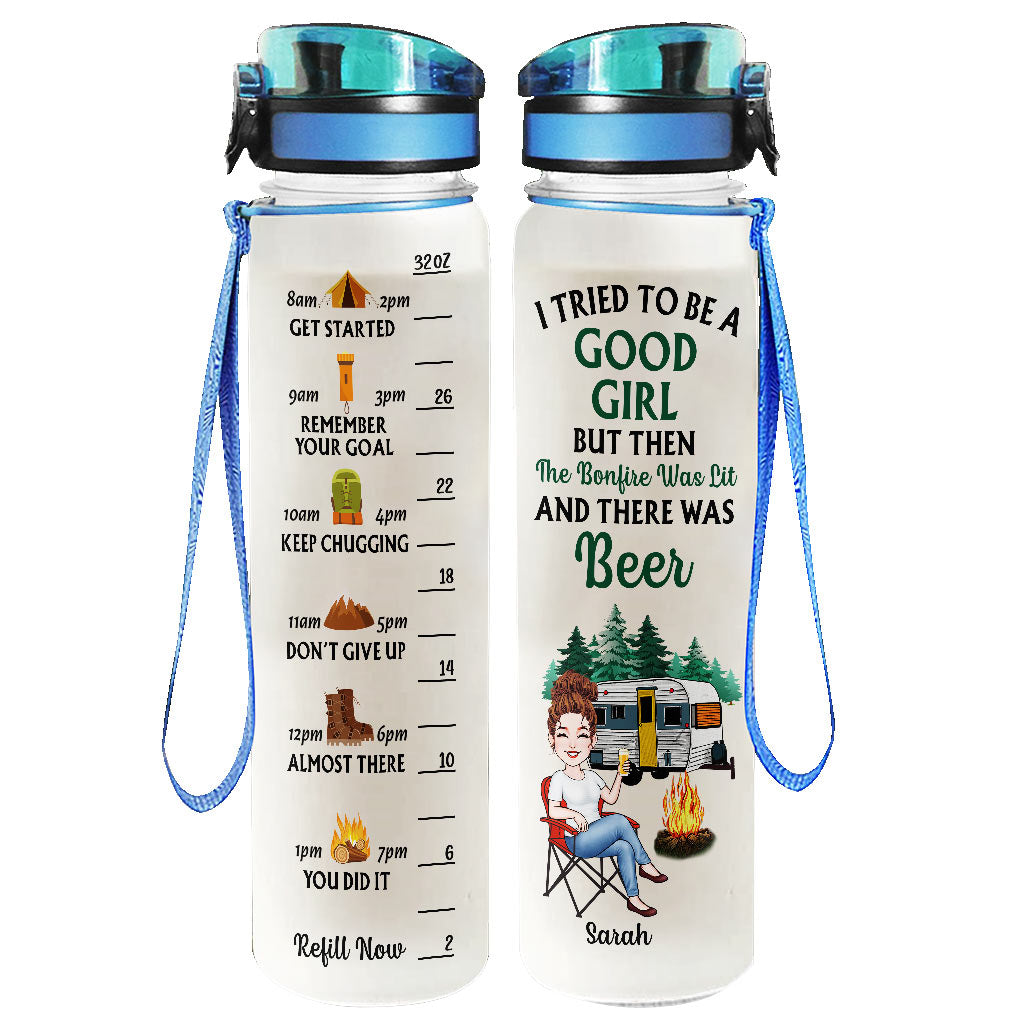 Camping Girl - Personalized Camping Water Tracker Bottle
