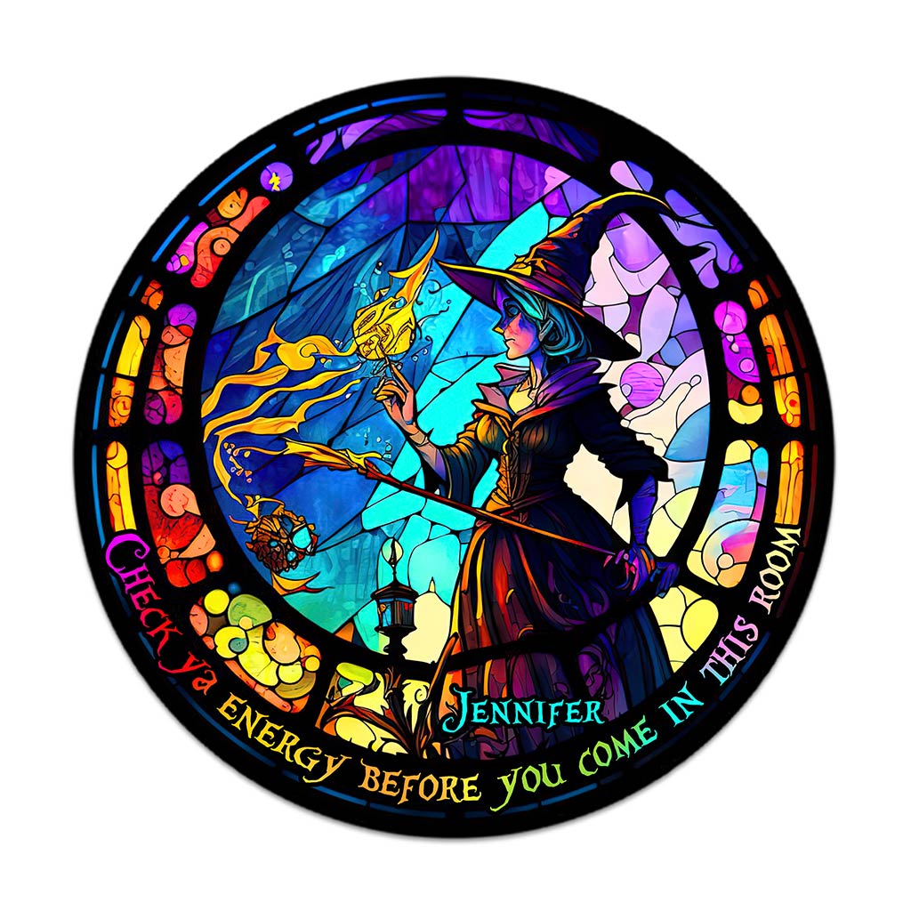 Check Ya Energy - Personalisiertes rundes Hexen-Holzschild