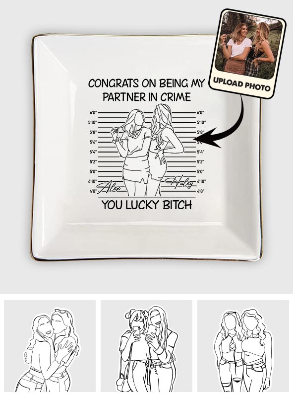 Congrats On Being My Partner In Crime - Gift for friend - Personalized Jewelry Dish
