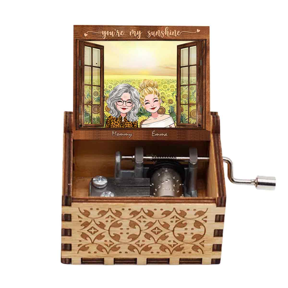 Du bist mein Sonnenschein – Personalisierte Spieluhr mit Handkurbel für Mütter