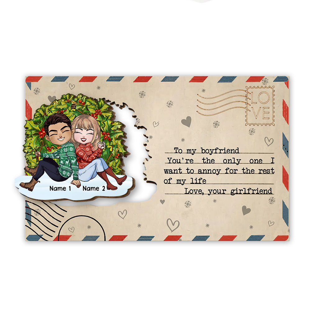 Du bist die Einzige – Personalisierte Weihnachtskarte aus Holz für Paare zum Aufklappen
