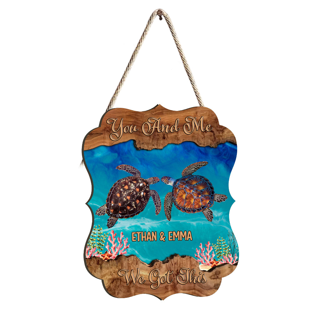 „Du und ich, wir schaffen das“ – personalisiertes Schildkröten-Holzschild