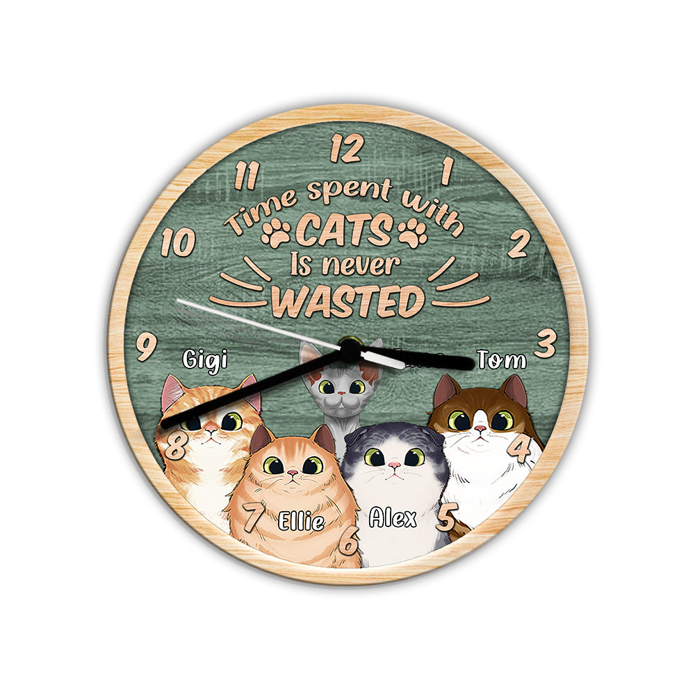 Time Spent With Cats Is Never Wasted - Personalized Cat Wall Clock