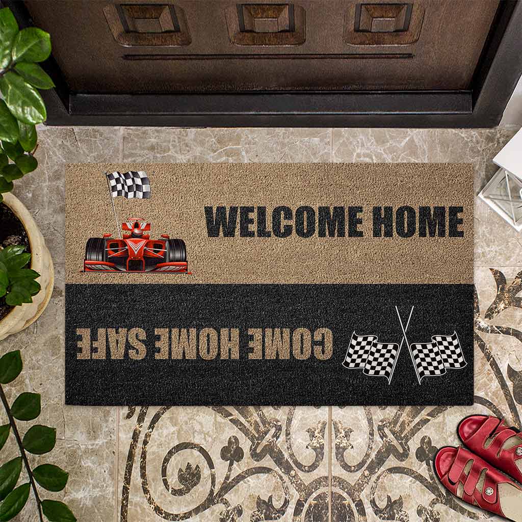 Welcome Home Come Home Safe - Racing Coir Pattern Print Doormat