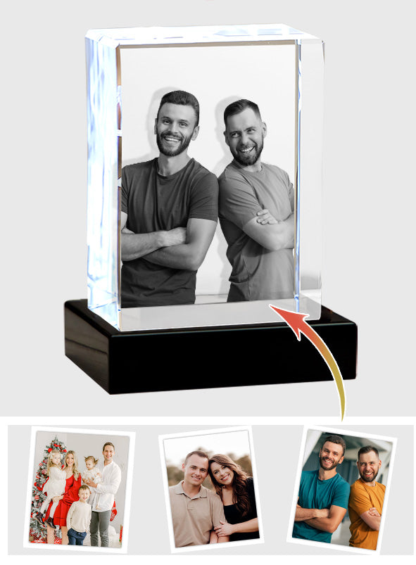 Foto nach Wunsch – Personalisierte Lasergravur auf 3D-Kristalllampe in Quaderform