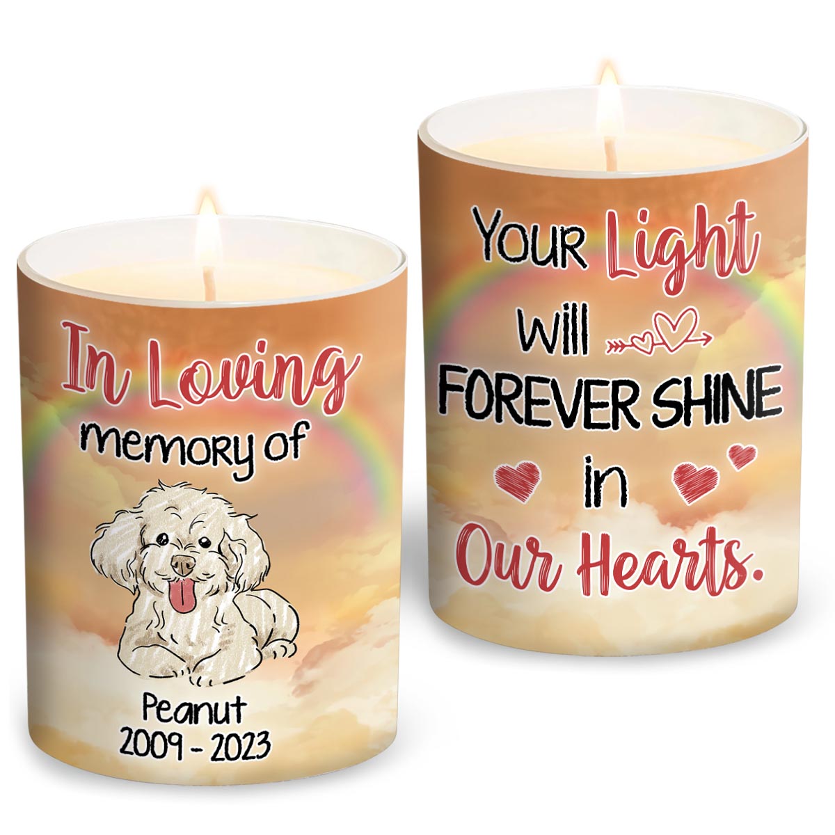Dein Licht leuchtet in unseren Herzen – personalisierte Hundekerze mit Holzdeckel