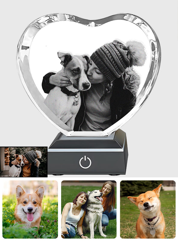 In liebevoller Erinnerung – Geschenk für Hunde- und Katzenliebhaber – Personalisierte 3D-Herz-Kristalllampe mit Lasergravur