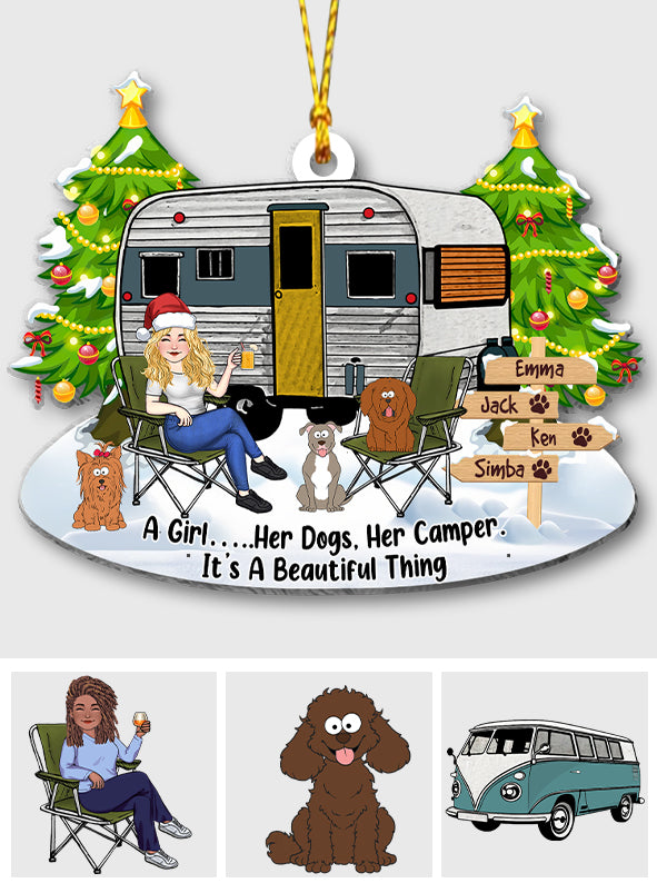 Ein Mädchen und ihr Hund – Campinggeschenk für Hundeliebhaber – Personalisierter Weihnachtsschmuck