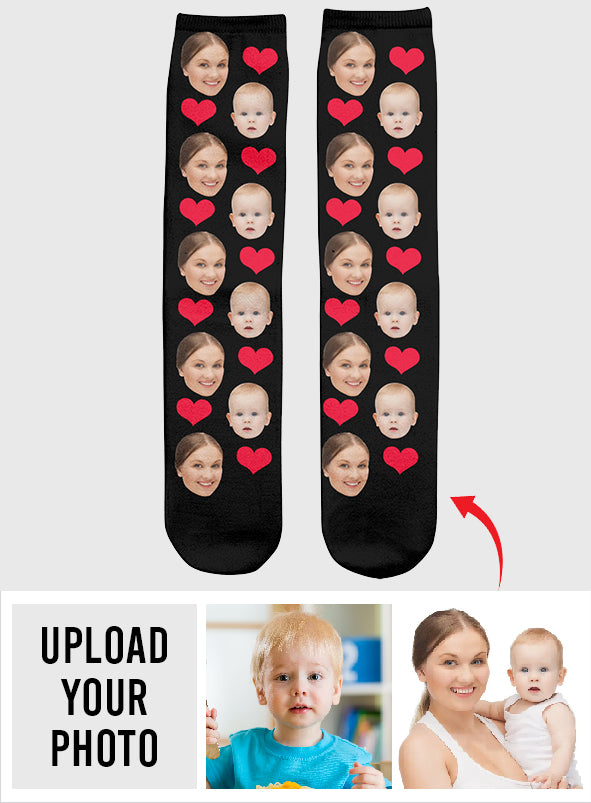 Custom Face Heart Pattern - Personalized Mother Socks