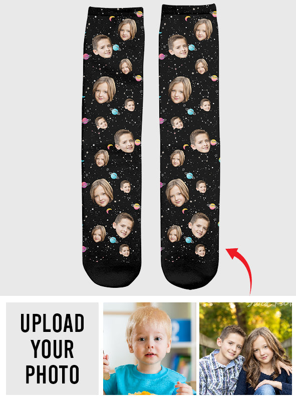 Custom Face Galaxy - Personalized Sibling Socks