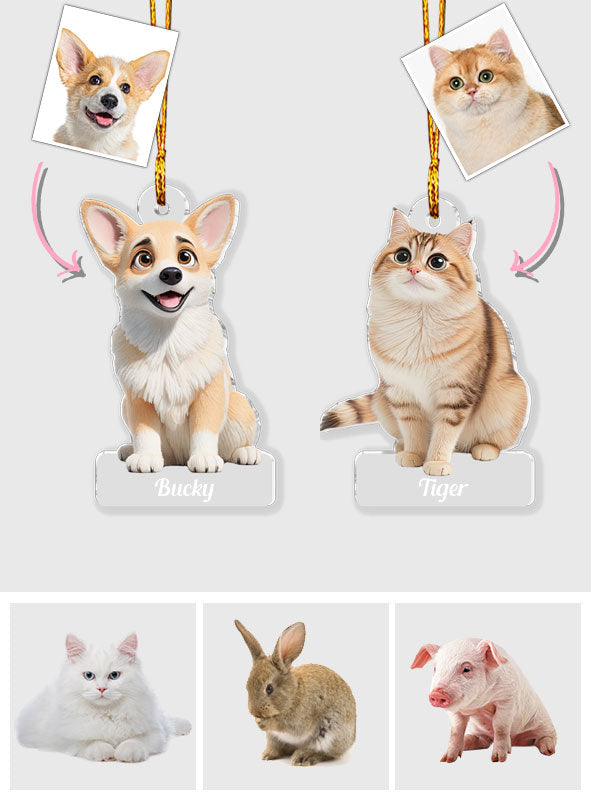Custom Cartoonize Pet Photo - Gift for dog lovers - Personalized Transparent Ornament